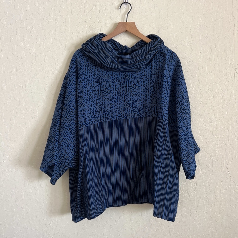 Habitat Oversized Cowl Neck Dolman Sleeve Top XL/XXL Blue Black Mixed Stripe Dot